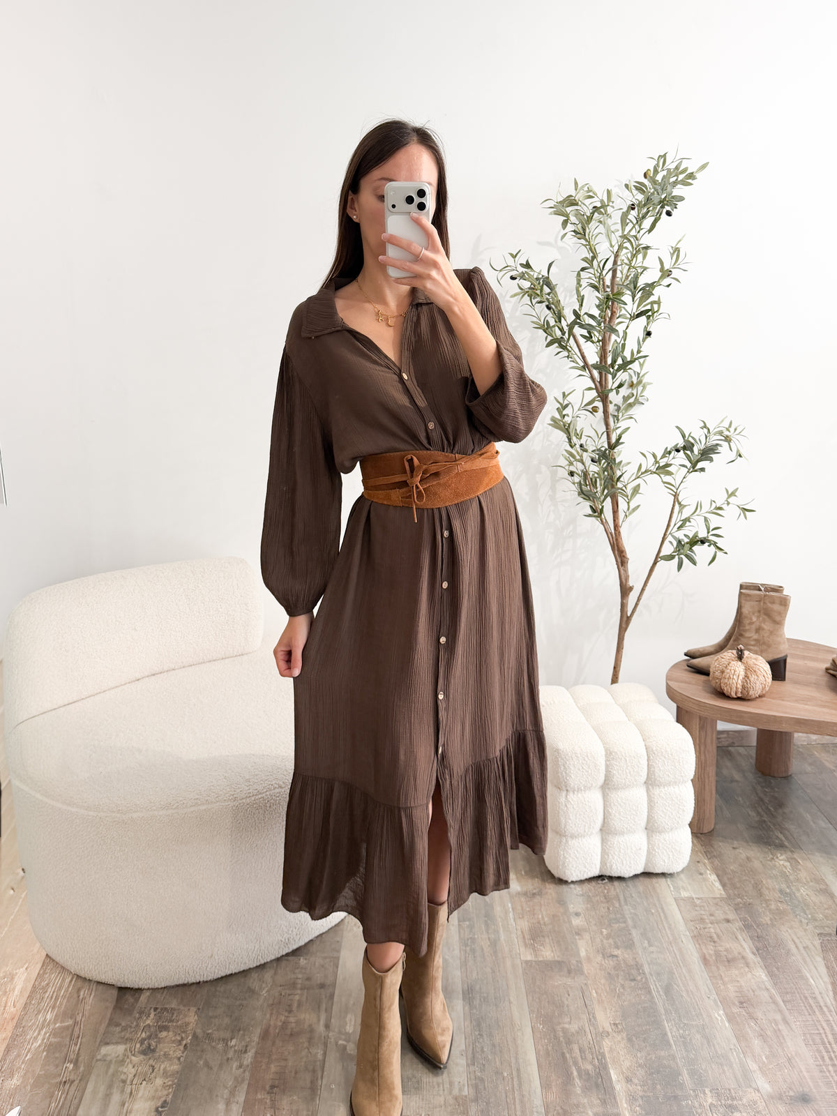 Robe longue marron