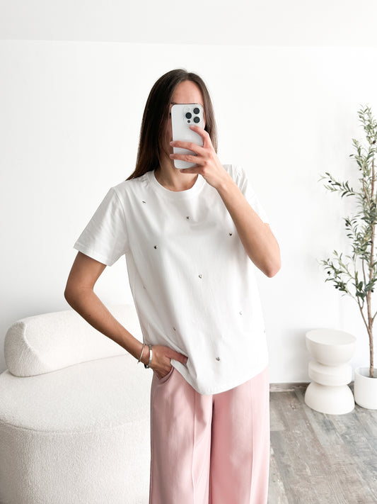 T-shirt coeurs blanc (doré ou argenté)