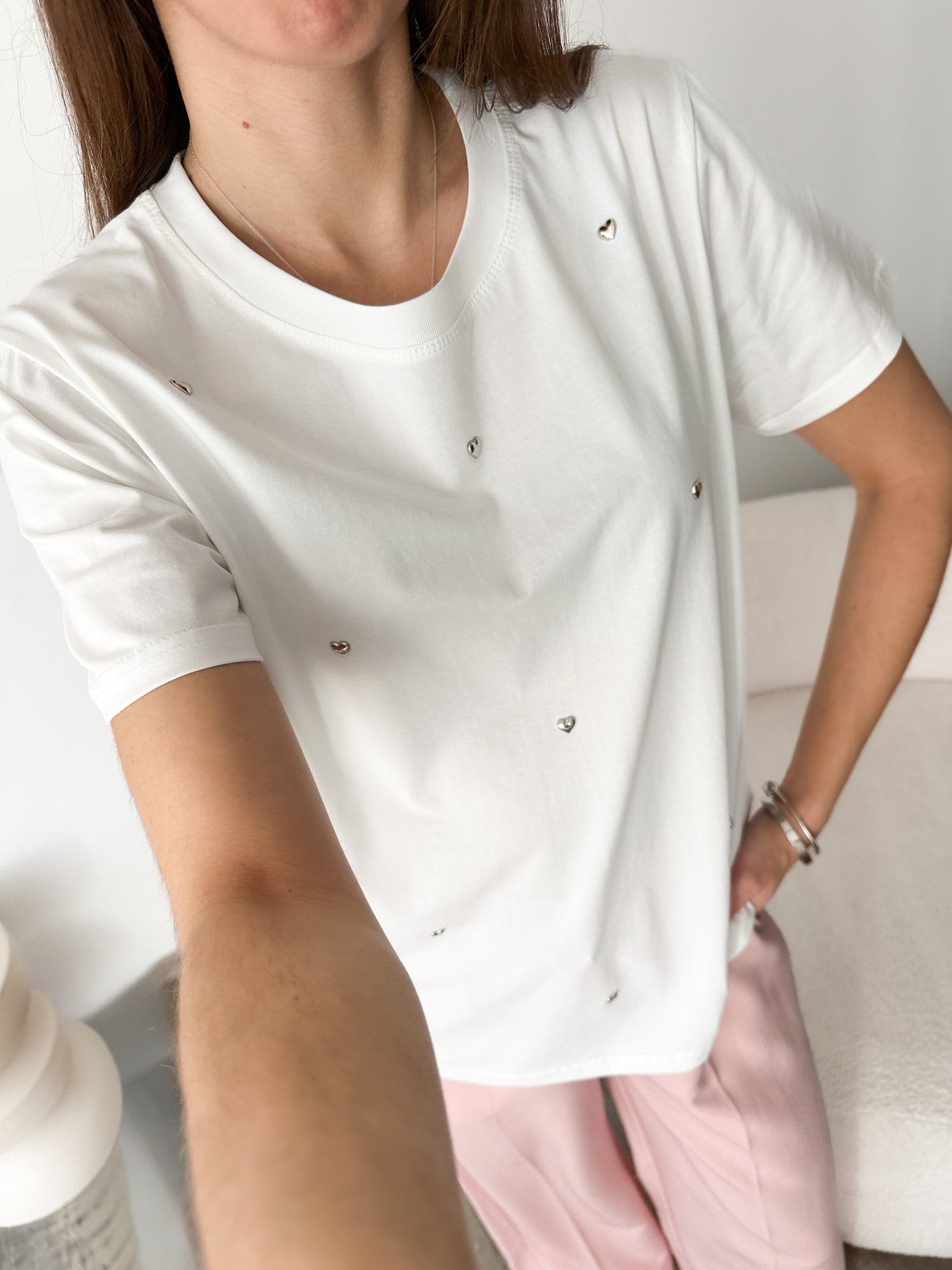 T-shirt coeurs blanc (doré ou argenté)