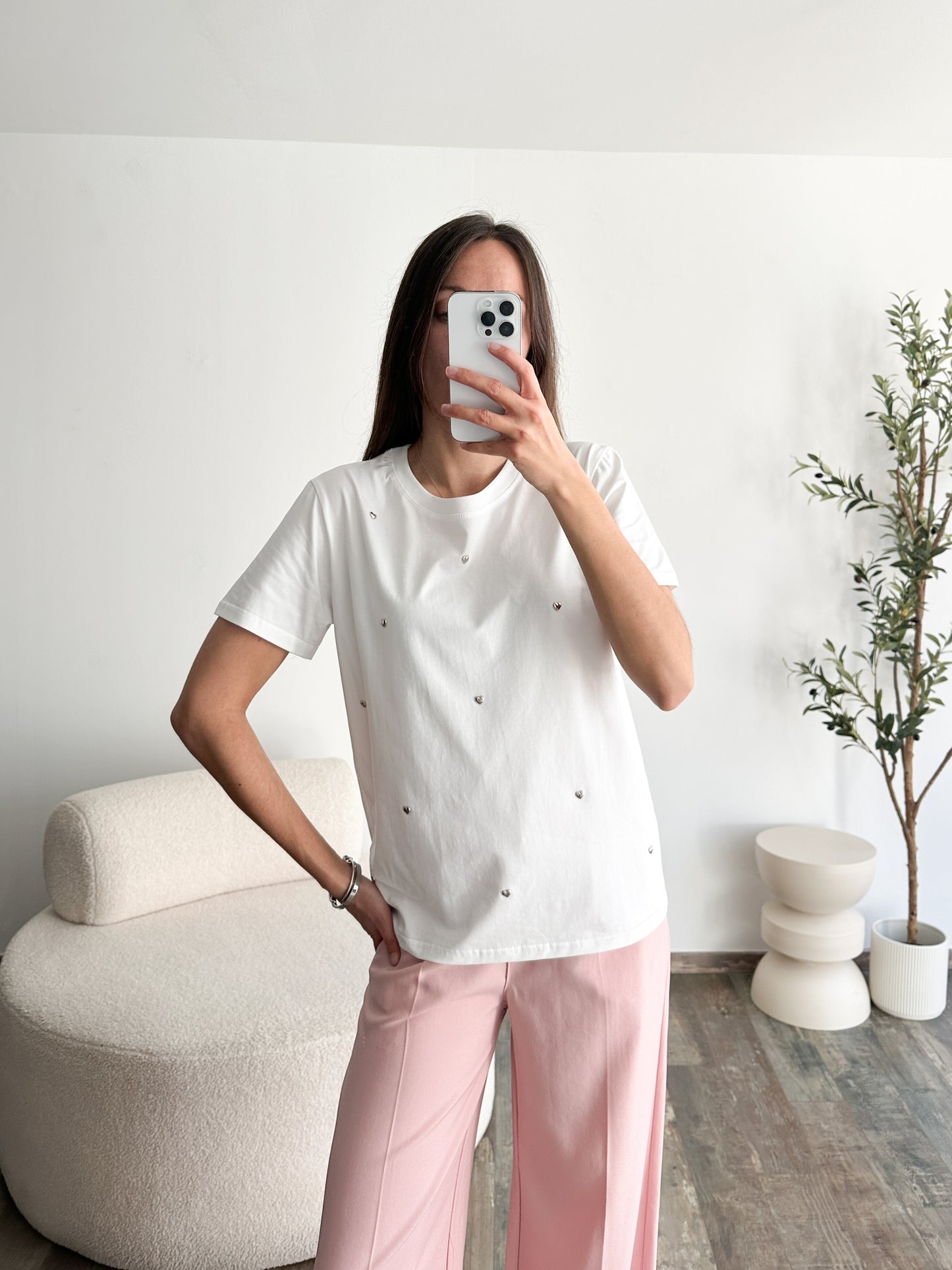 T-shirt coeurs blanc (doré ou argenté)