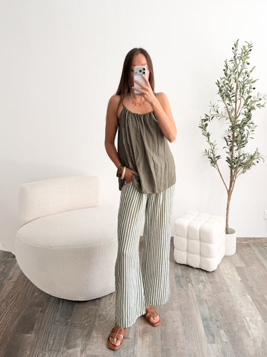Pantalon gaze de coton Léona kaki