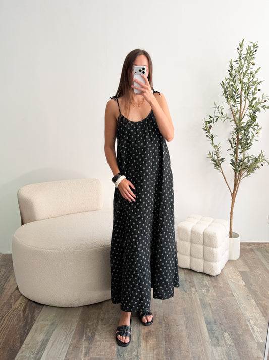 Robe en gaze de coton pois noire