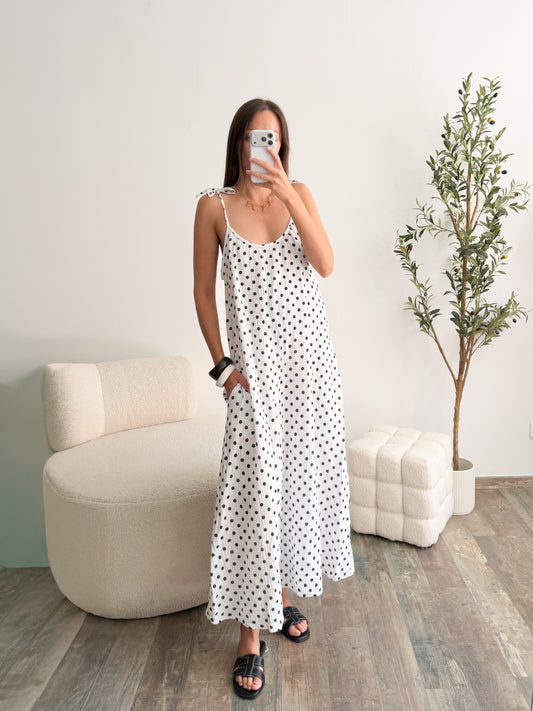 Robe en gaze de coton pois blanche