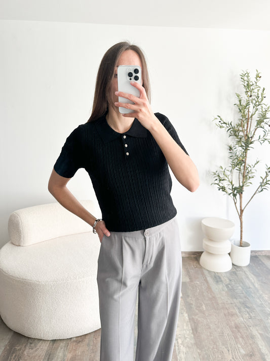 Polo ajouré noir