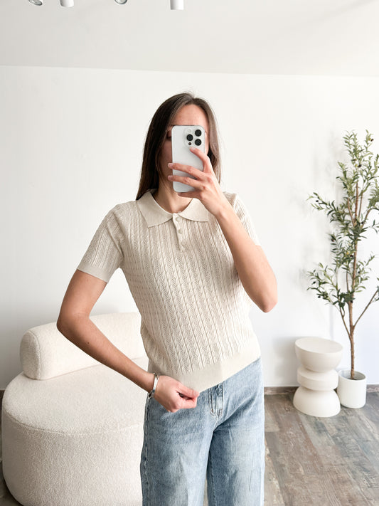 Polo ajouré beige