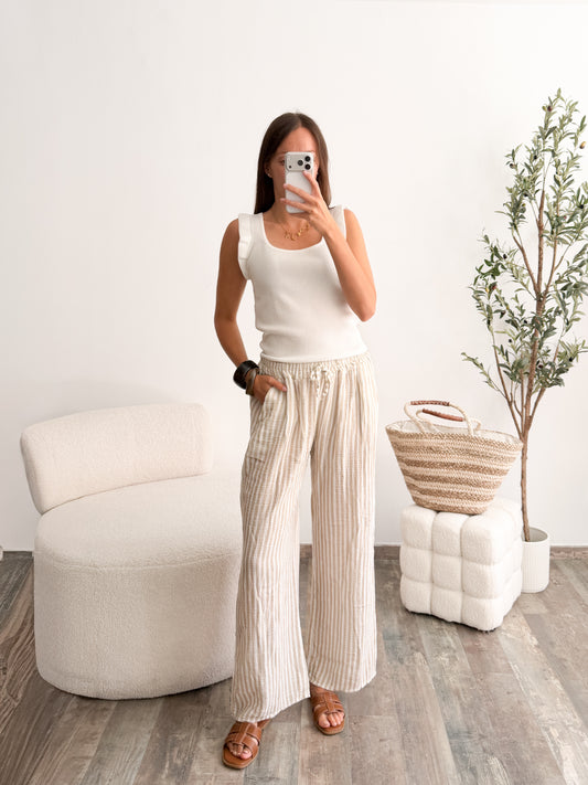 Pantalon gaze de coton Léona beige