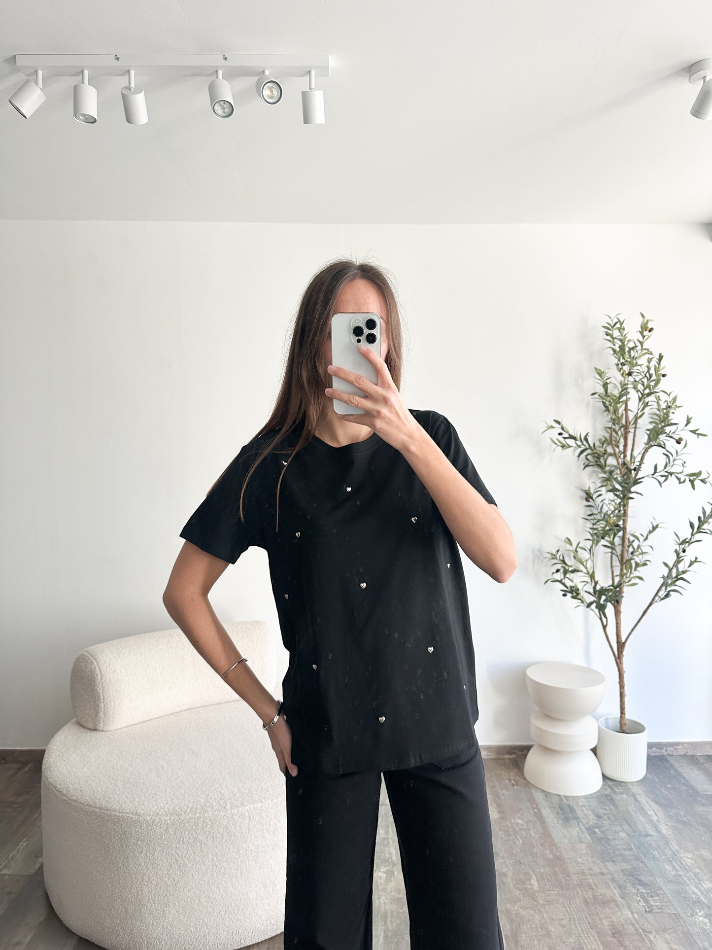 T-shirt coeurs noir (doré ou argenté)