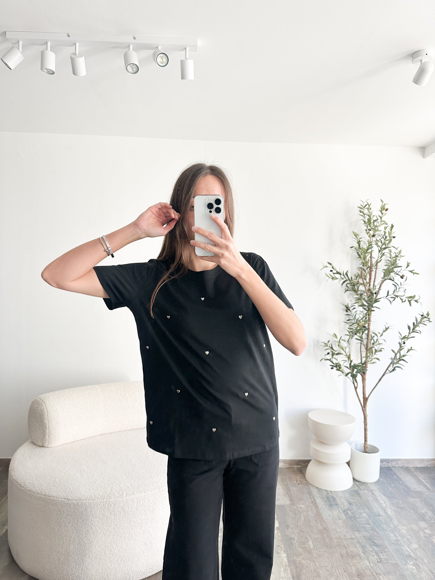 T-shirt coeurs noir (doré ou argenté)