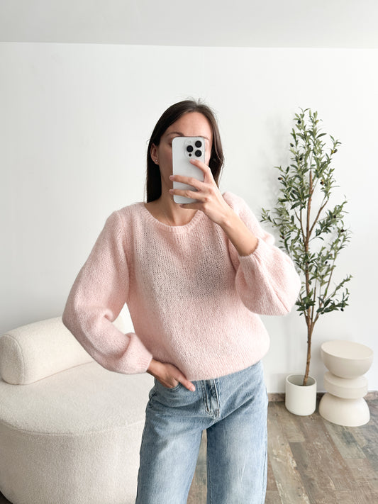 Pull en mohair rose pale