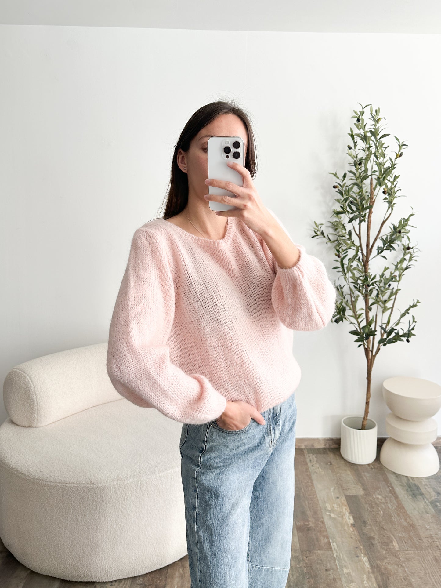 Pull en mohair rose pale