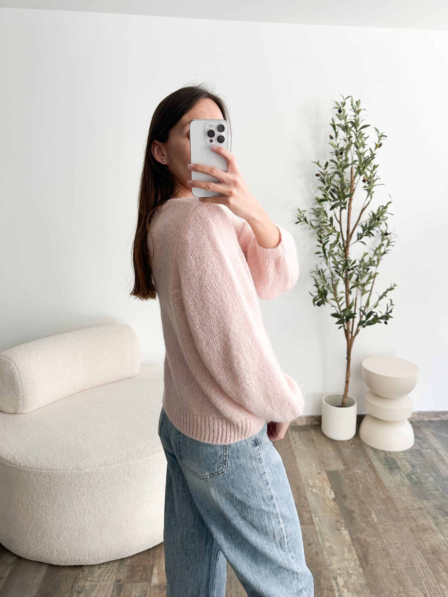 Pull en mohair rose pale