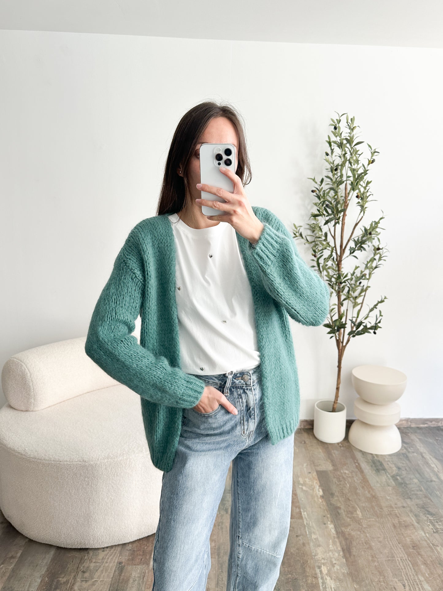 Gilet en mohair vert d'eau