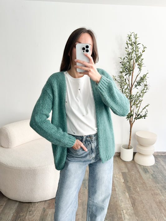 Gilet en mohair vert d'eau