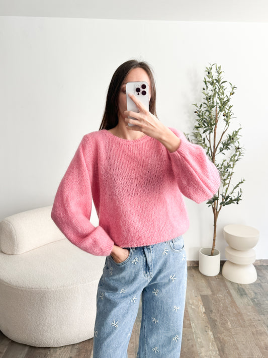 Pull en mohair rose framboise