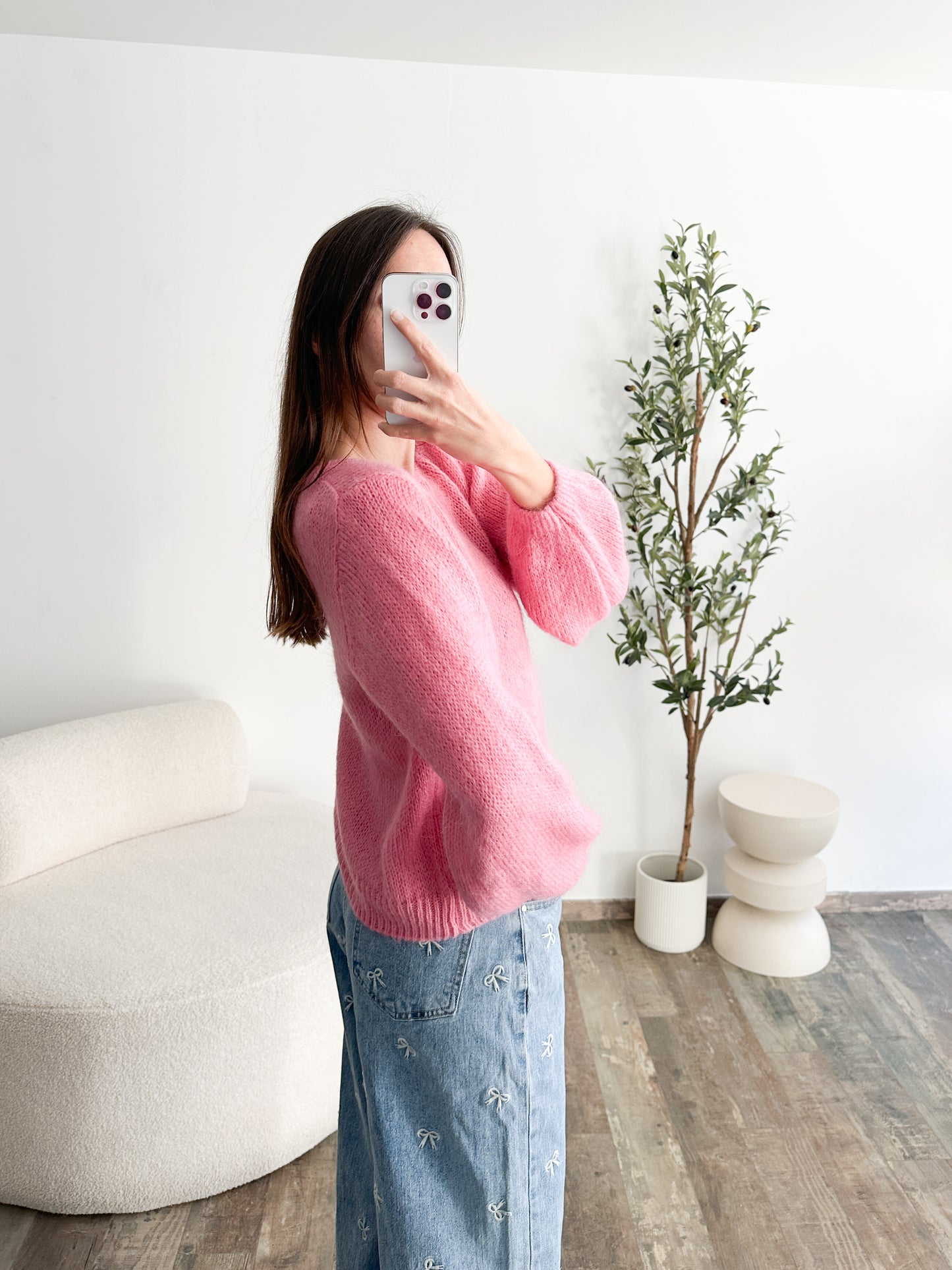 Pull en mohair rose framboise
