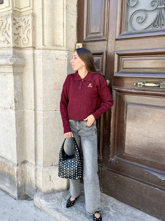 Jean wide leg à strass