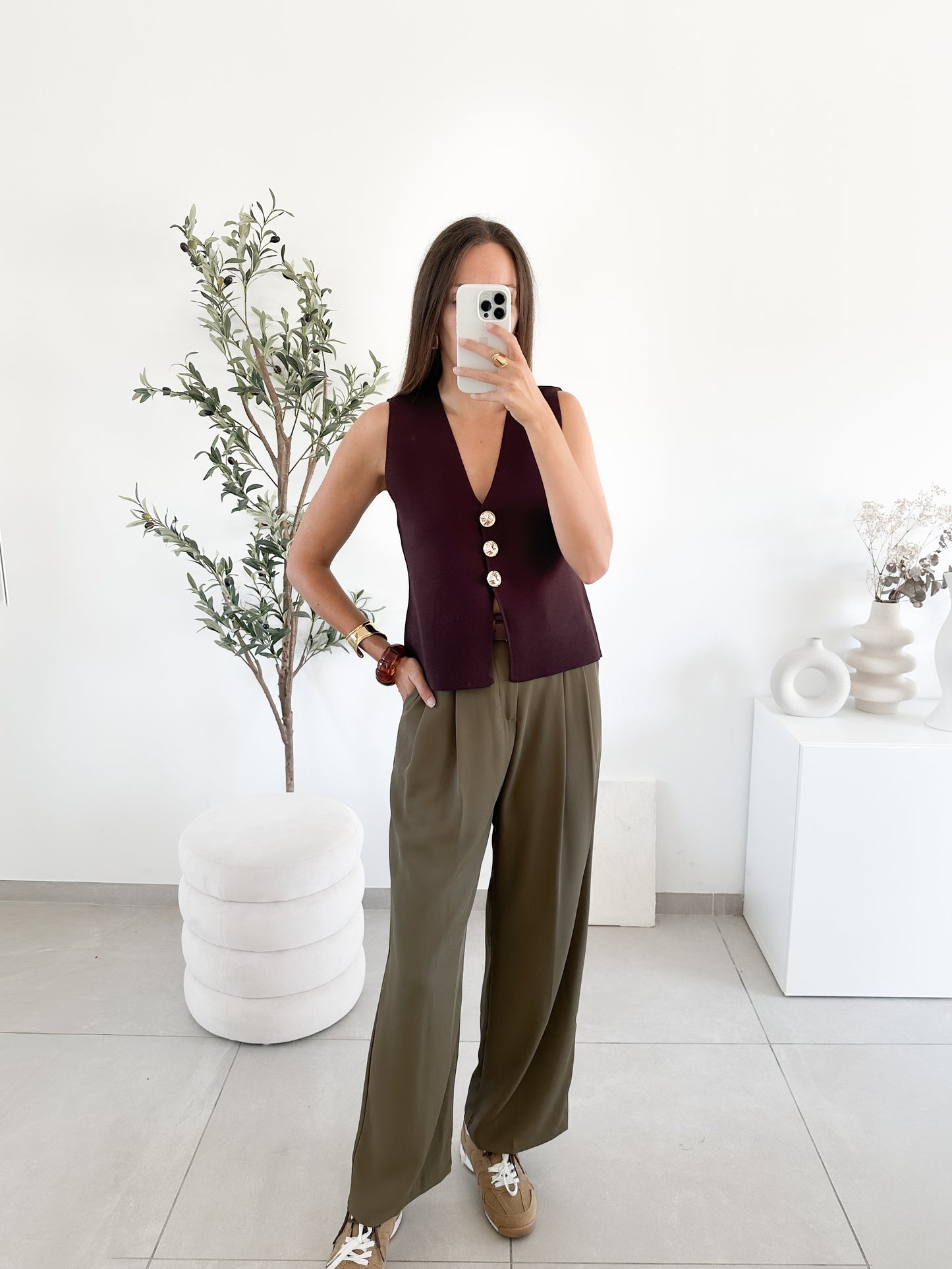Pantalon avec ceinture vert sauge