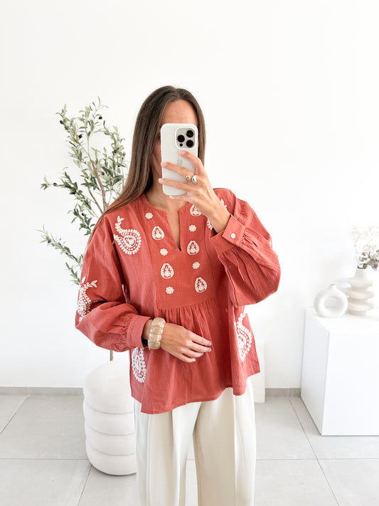 Blouse en cotton terracotta