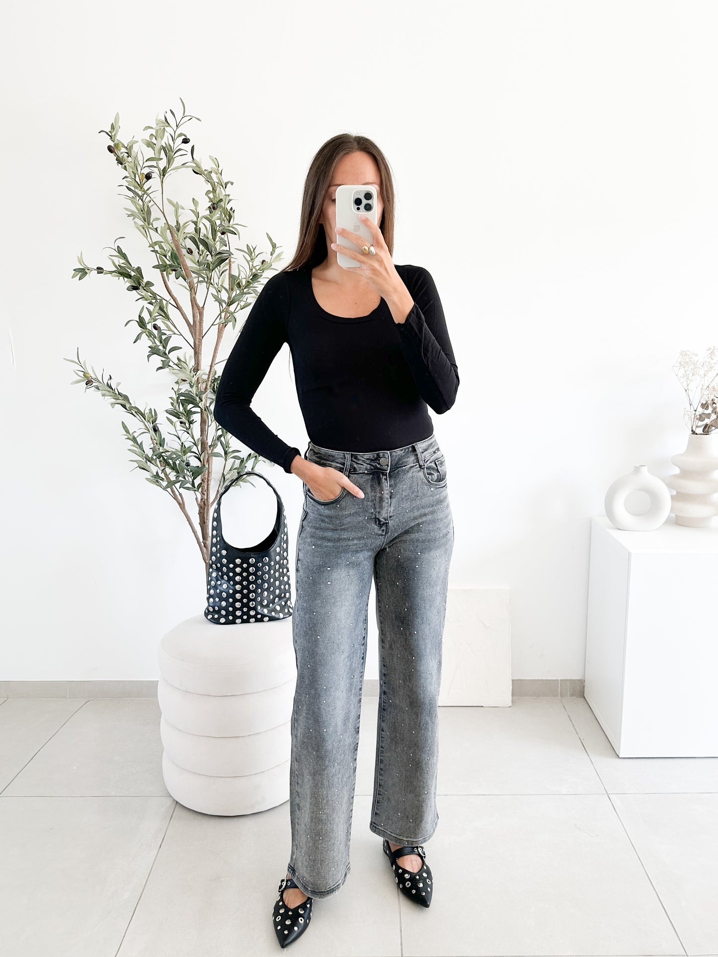Jean wide leg à strass