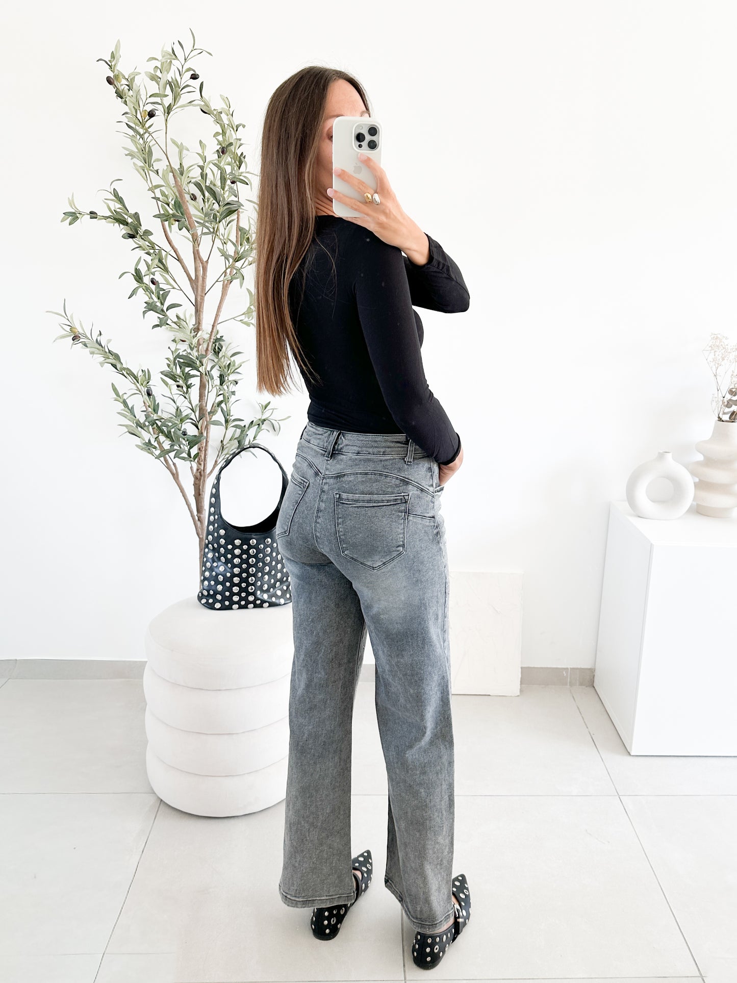Jean wide leg à strass