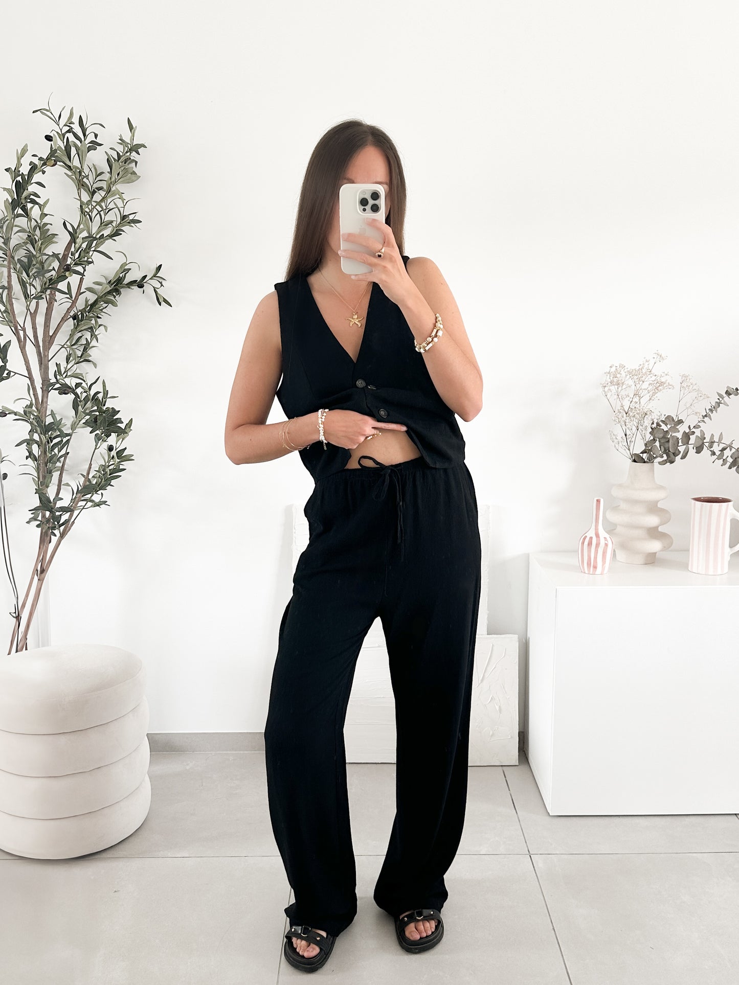 Pantalon lin noir (précommande expédié le 15 mai)
