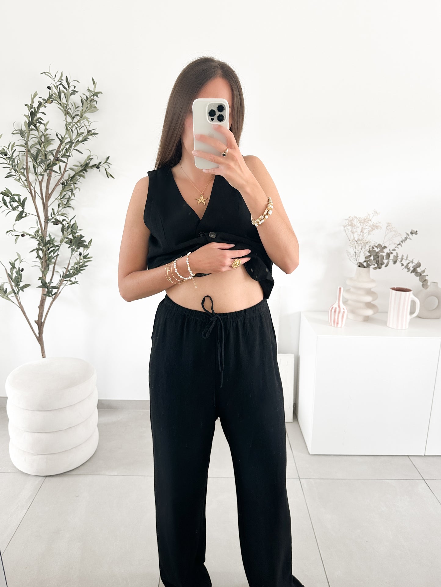 Pantalon lin noir (précommande expédié le 15 mai)