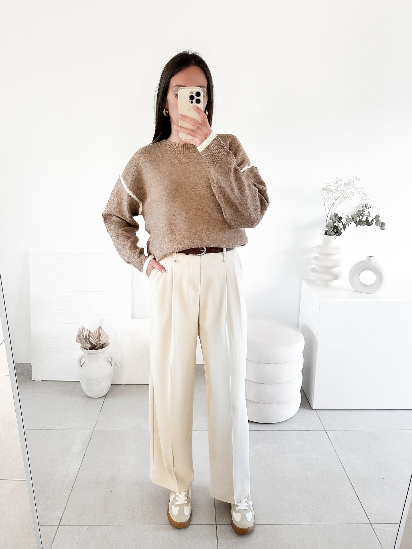 Pantalon avec ceinture beige