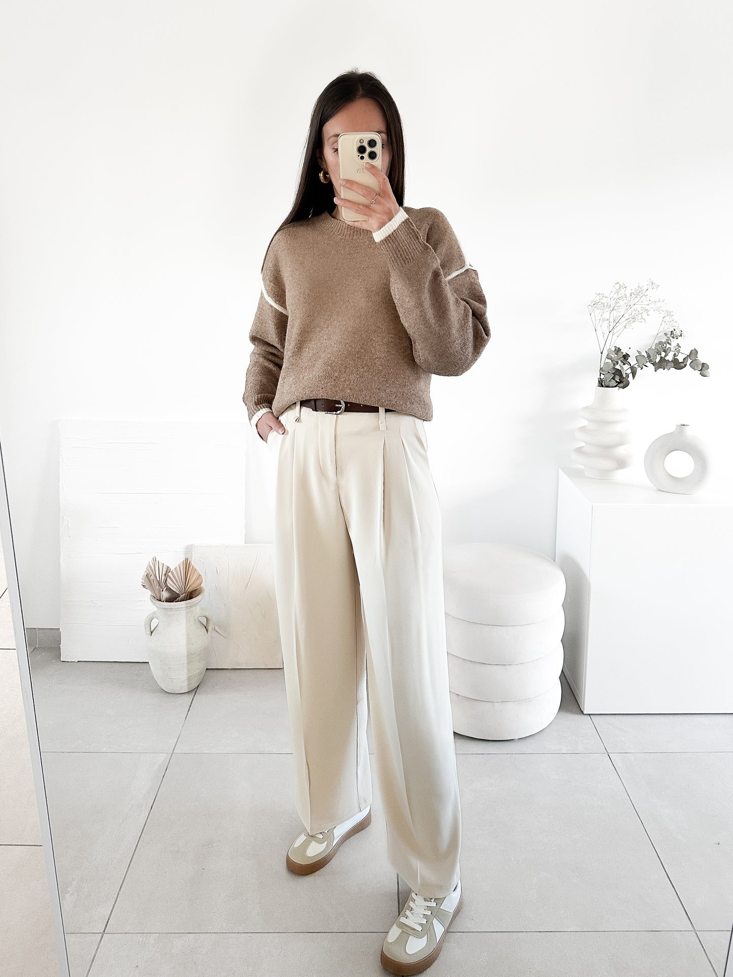 Pantalon avec ceinture beige