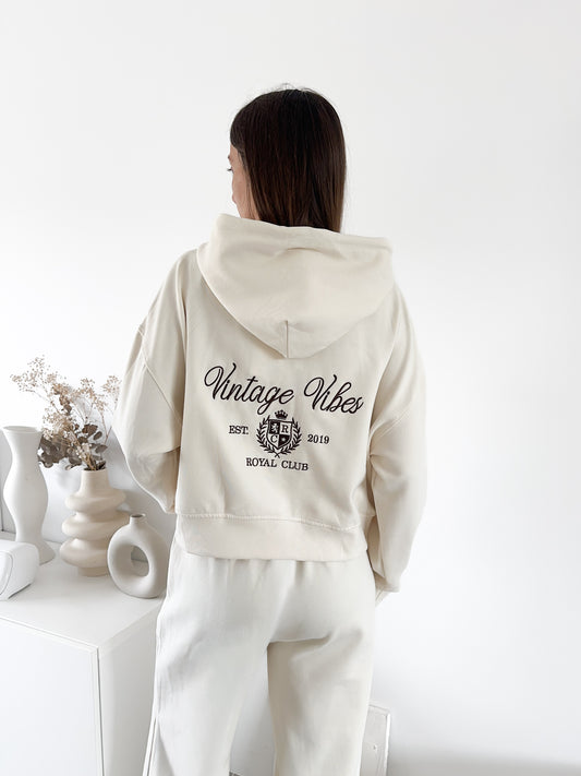 Sweat à zip brodé écru