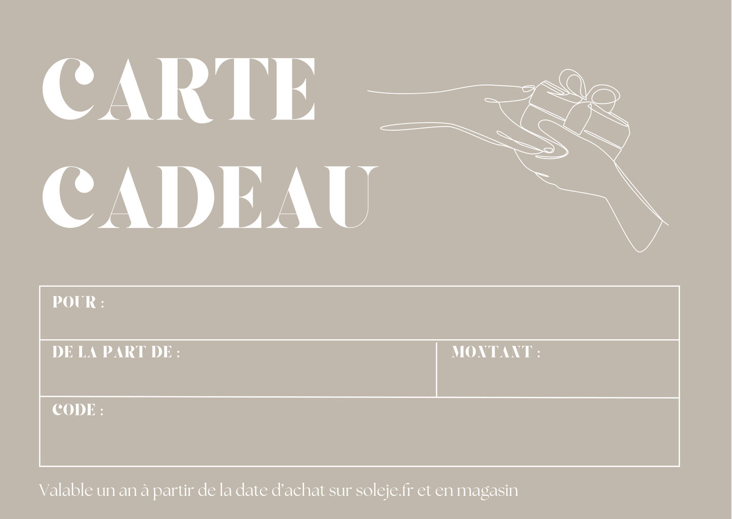 Carte Cadeau Solèje